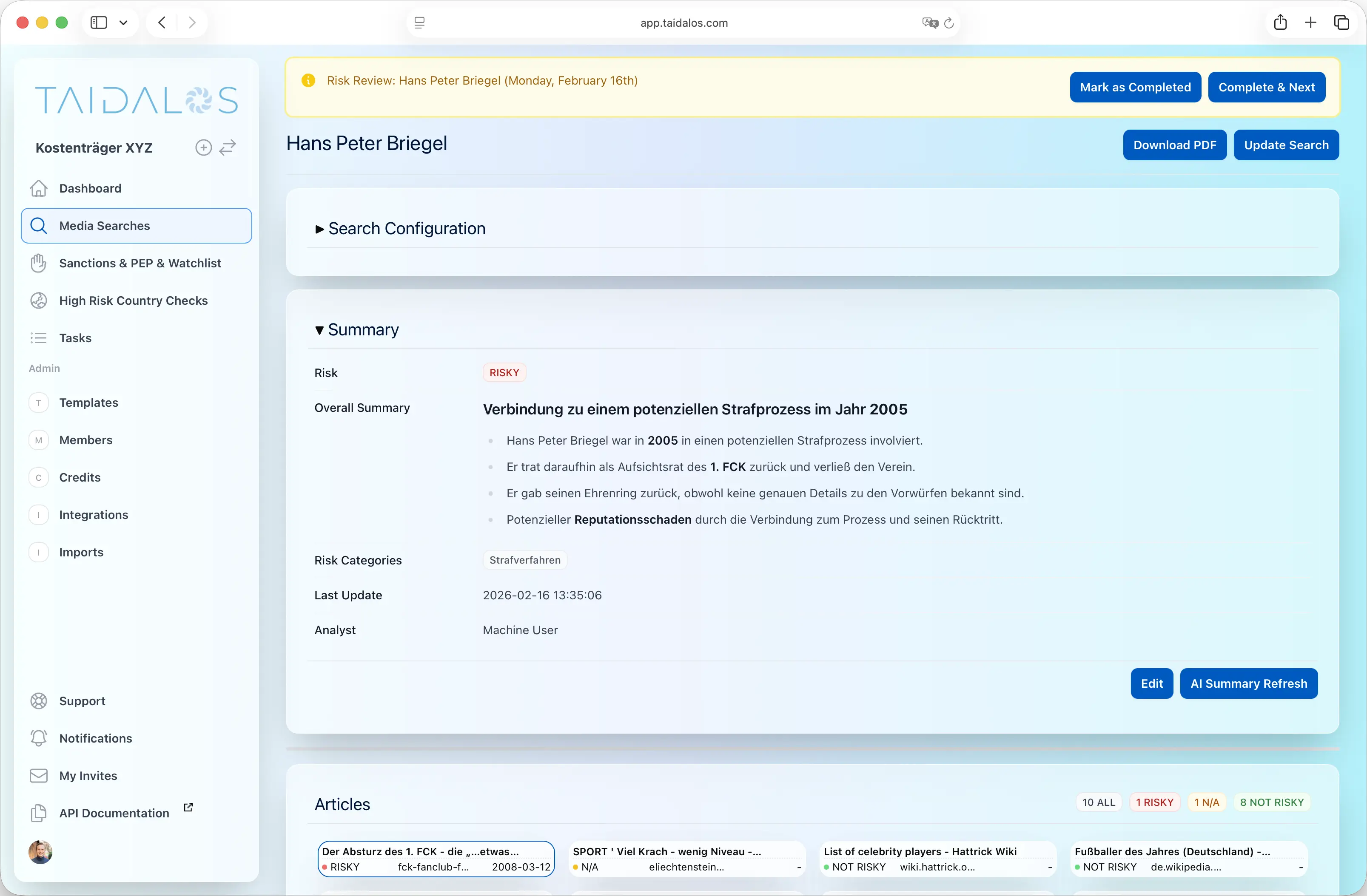 Screenshot of search results part 1